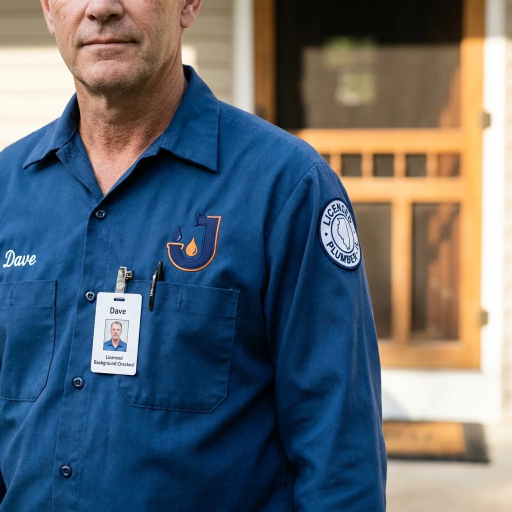Licensed plumber showing ID badge in Sanibel, FL