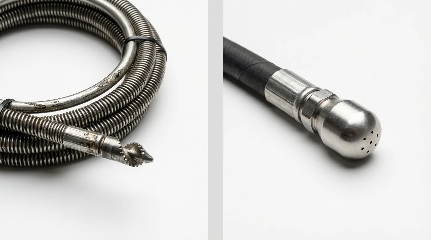 Drain snake cable and hydro jetting nozzle used for drain cleaning in Sanibel, FL