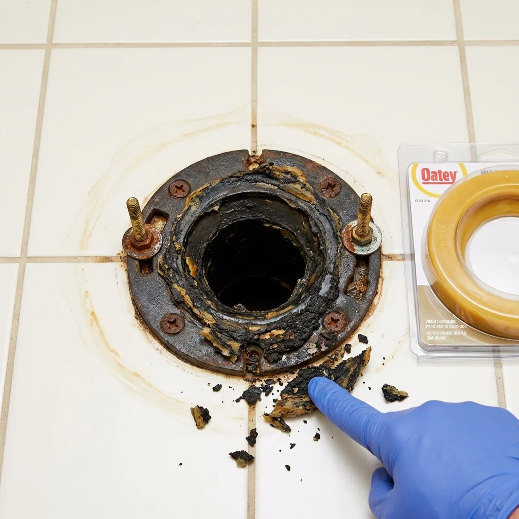 Failed wax ring showing water seepage at the base of a toilet in a Sanibel, FL home