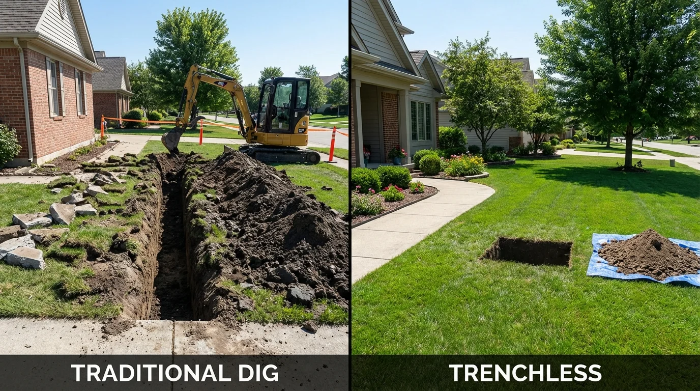 Trenchless sewer repair with minimal yard damage versus traditional excavation in Sanibel, FL